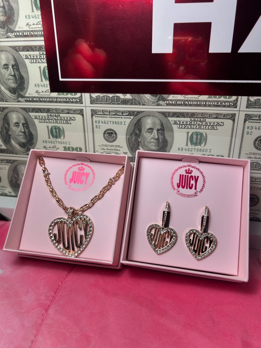 Juicy Couture Rose Gold Heart Pendant Necklace with Crystal Trim